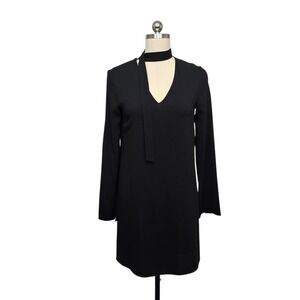 Tibi Black V-Neck Scarf Mini Dress Long Sleeve Silk Lined Size 0 LBD